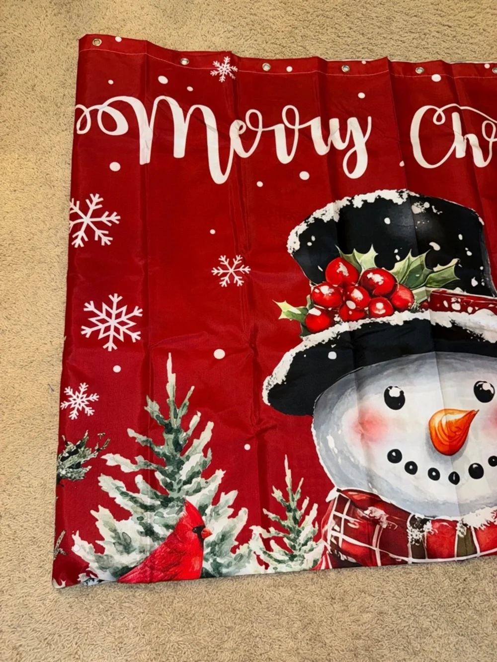 Festive Christmas Shower Curtain and Hooks